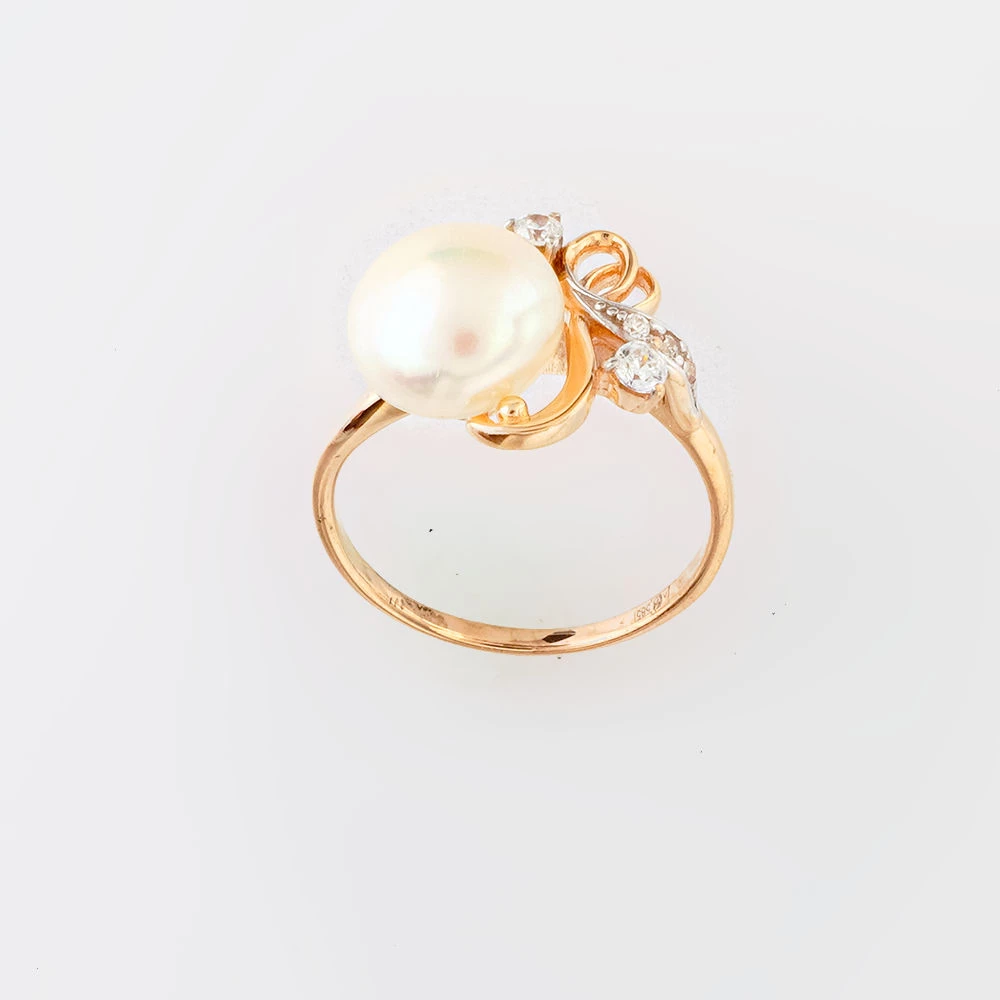 Кольцо с культивированным жемчугом из красного золота 585 пробы