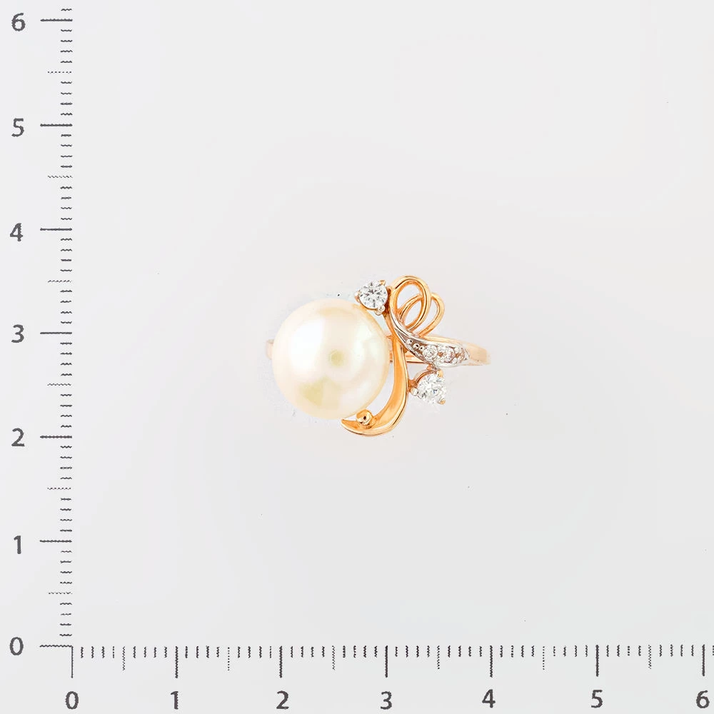 Кольцо с культивированным жемчугом из красного золота 585 пробы