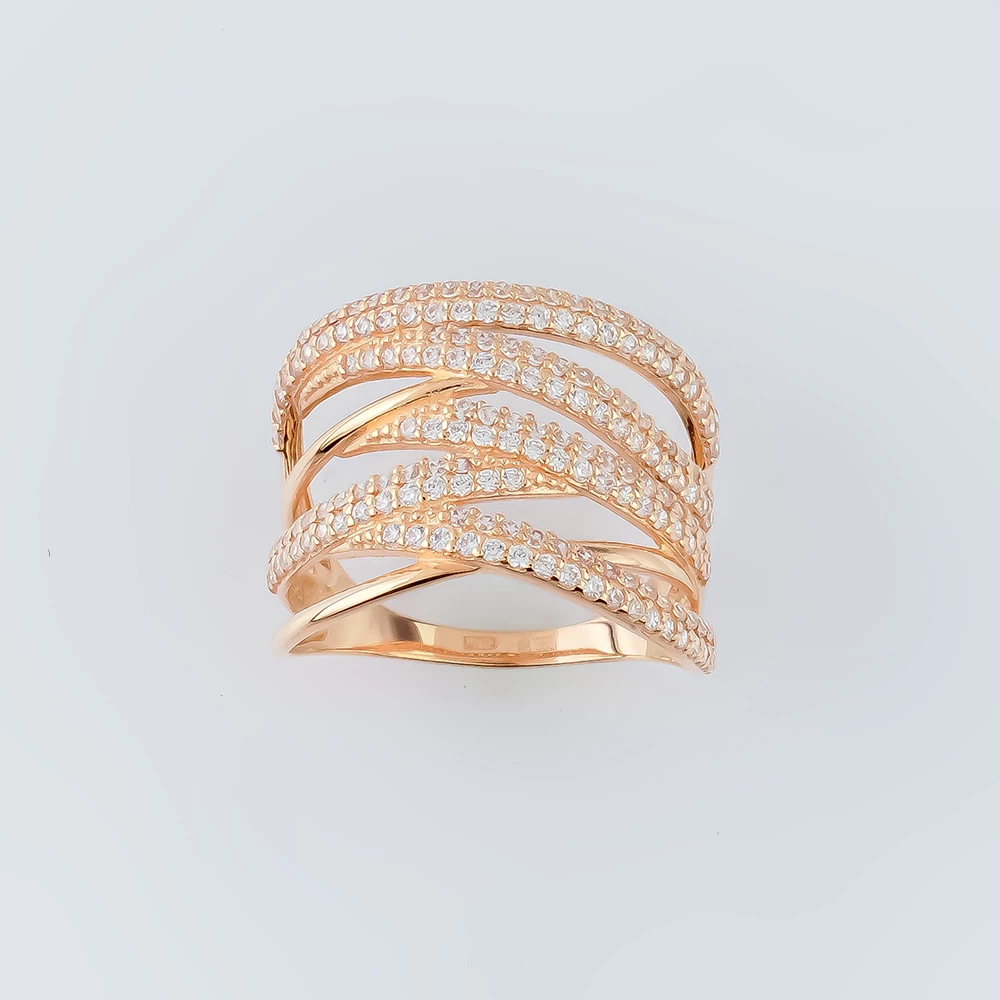 Кольцо с фианитом из красного золота 585 пробы