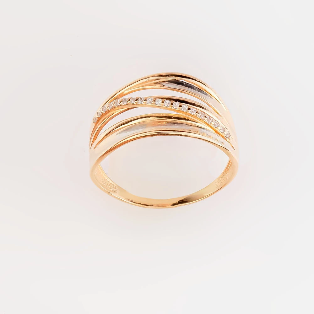 Кольцо с фианитом из красного золота 585 пробы