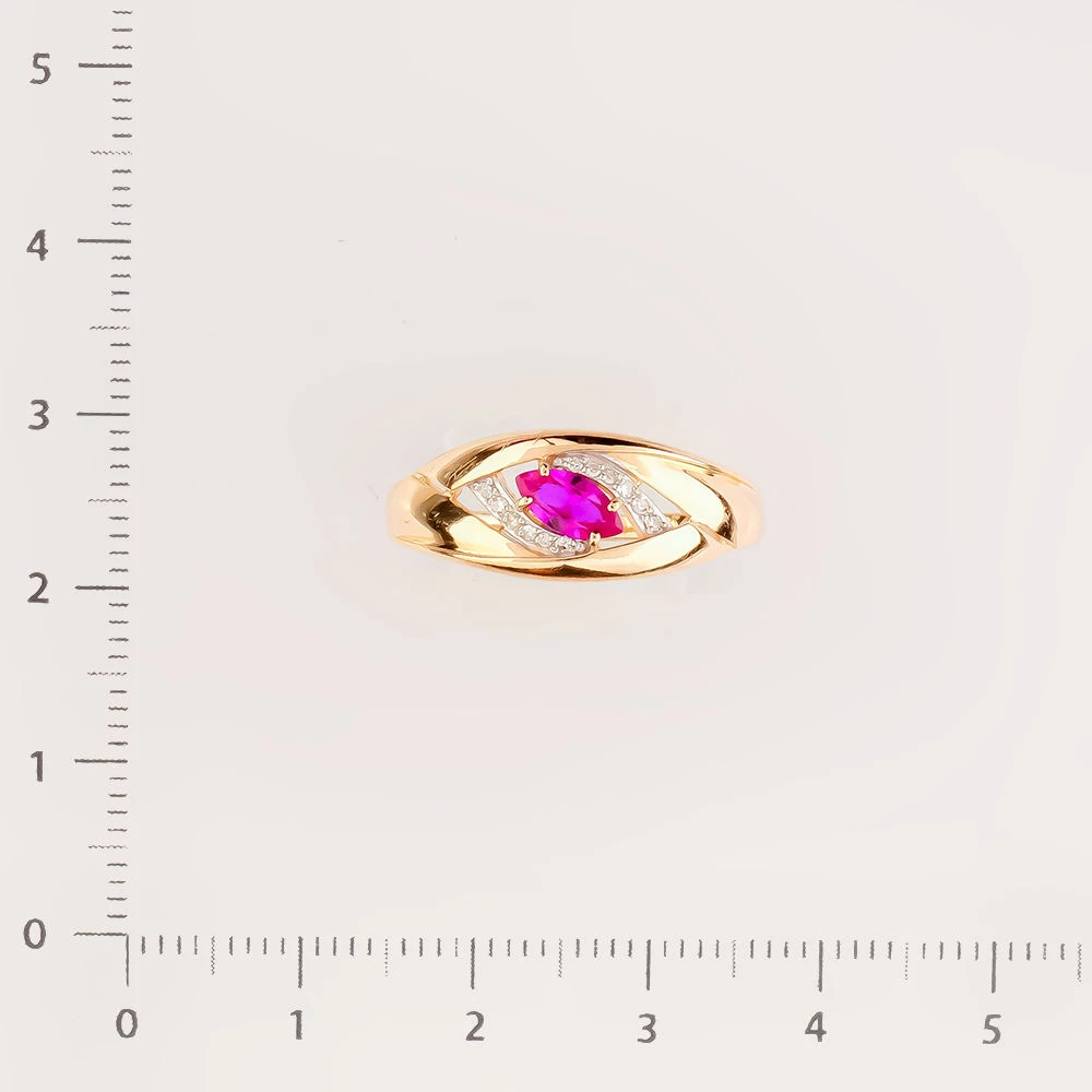 Кольцо с рубином синтетическим из красного золота 585 пробы