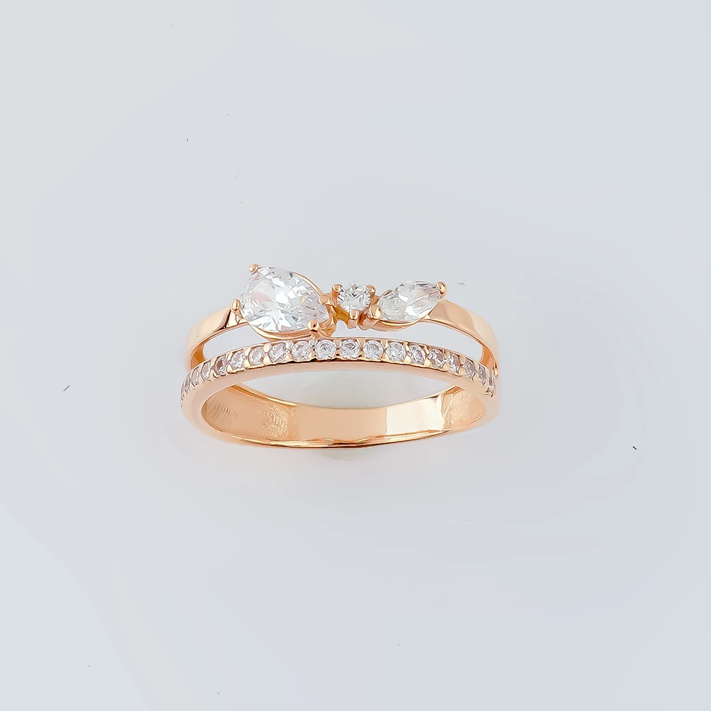 Кольцо с фианитом из красного золота 585 пробы