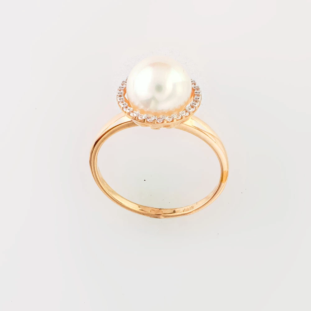 Кольцо с культивированным жемчугом из красного золота 585 пробы