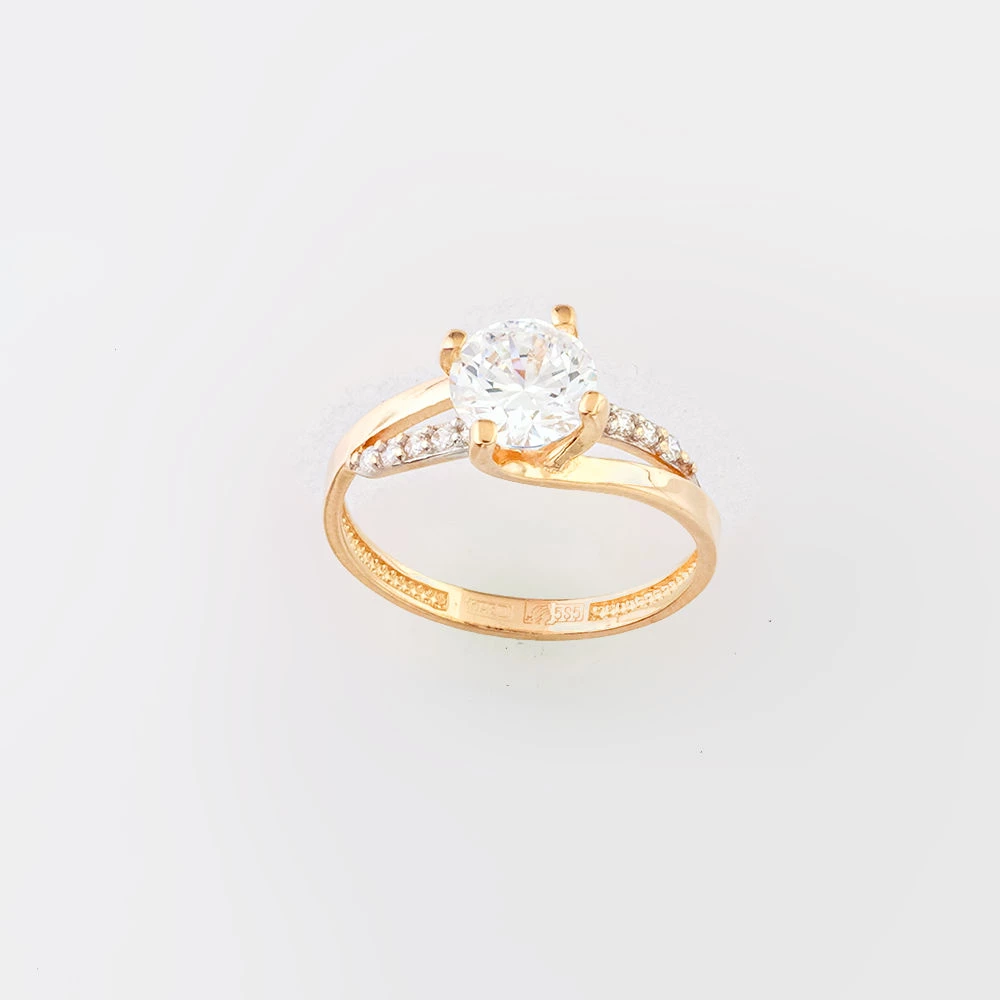 Кольцо с фианитом из красного золота 585 пробы