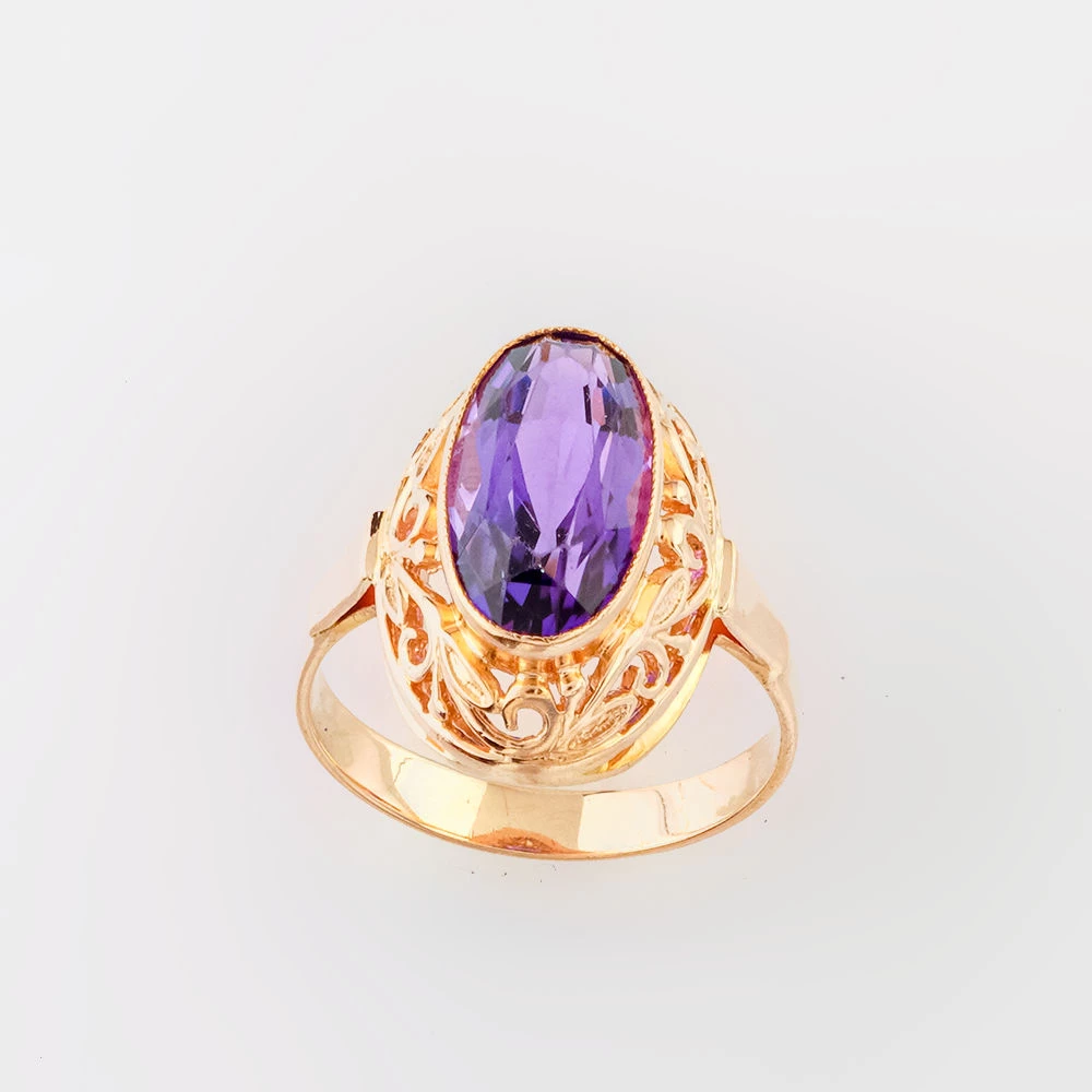 Кольцо с фианитом из красного золота 583 пробы