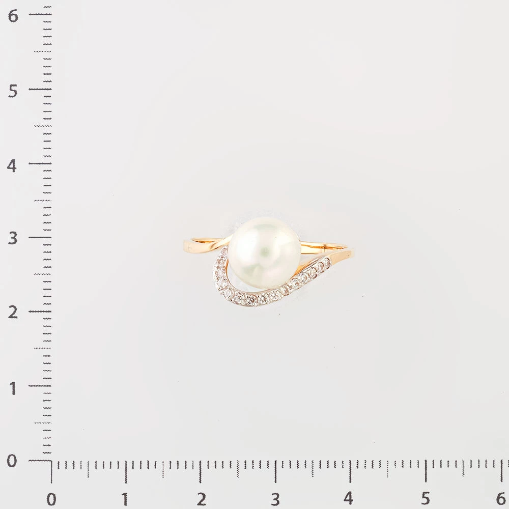 Кольцо с культивированным жемчугом из красного золота 585 пробы