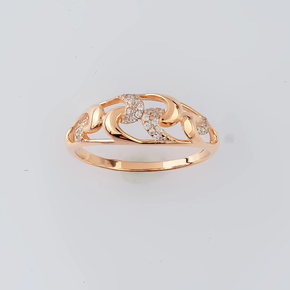 Кольцо с фианитом из красного золота 585 пробы