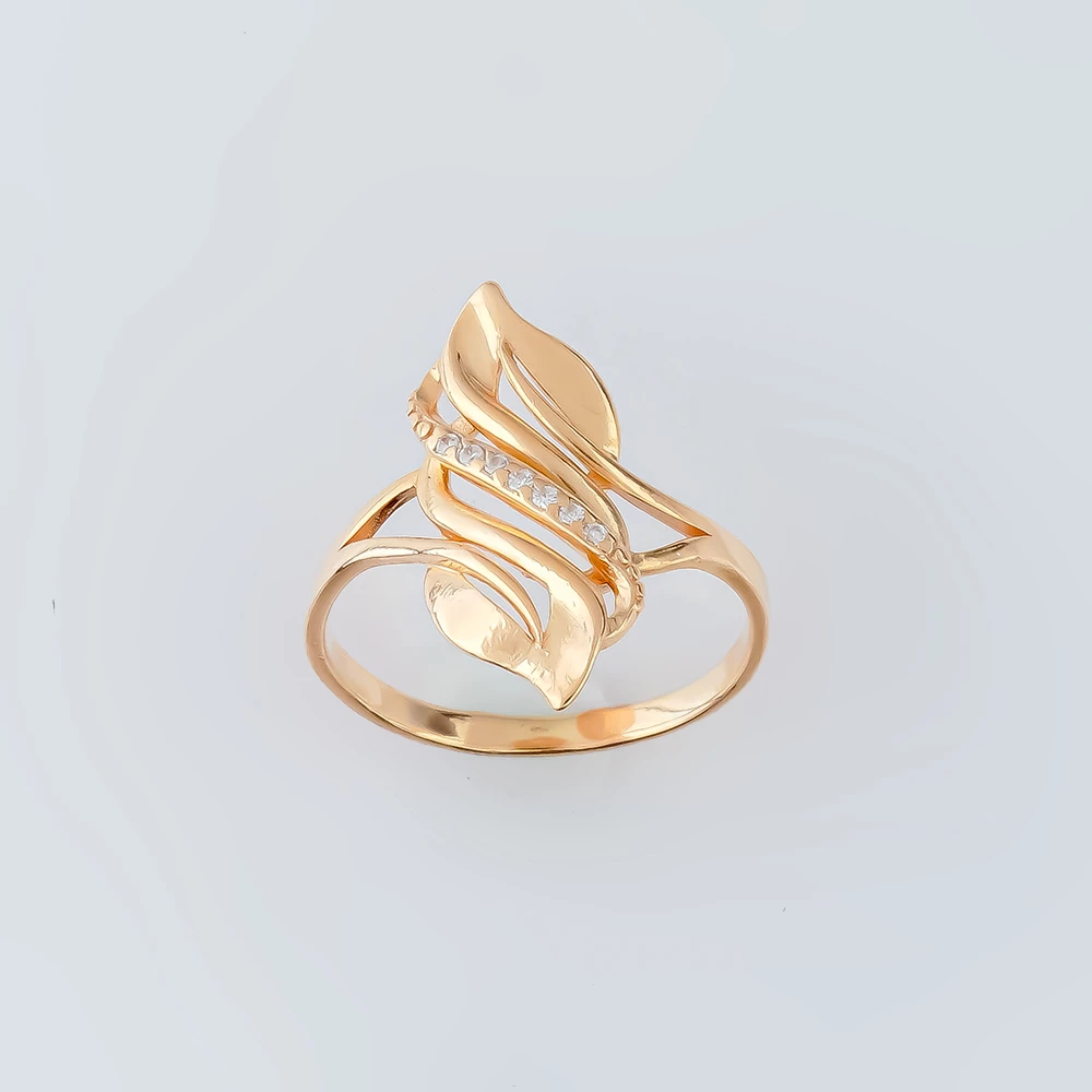 Кольцо с фианитом из красного золота 585 пробы