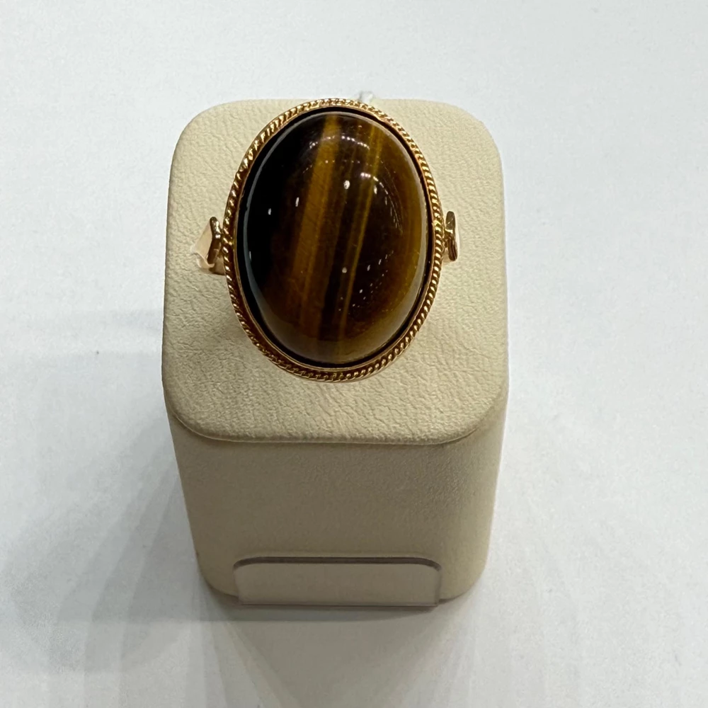 Кольцо с тигровый глазом из красного золота 583 пробы