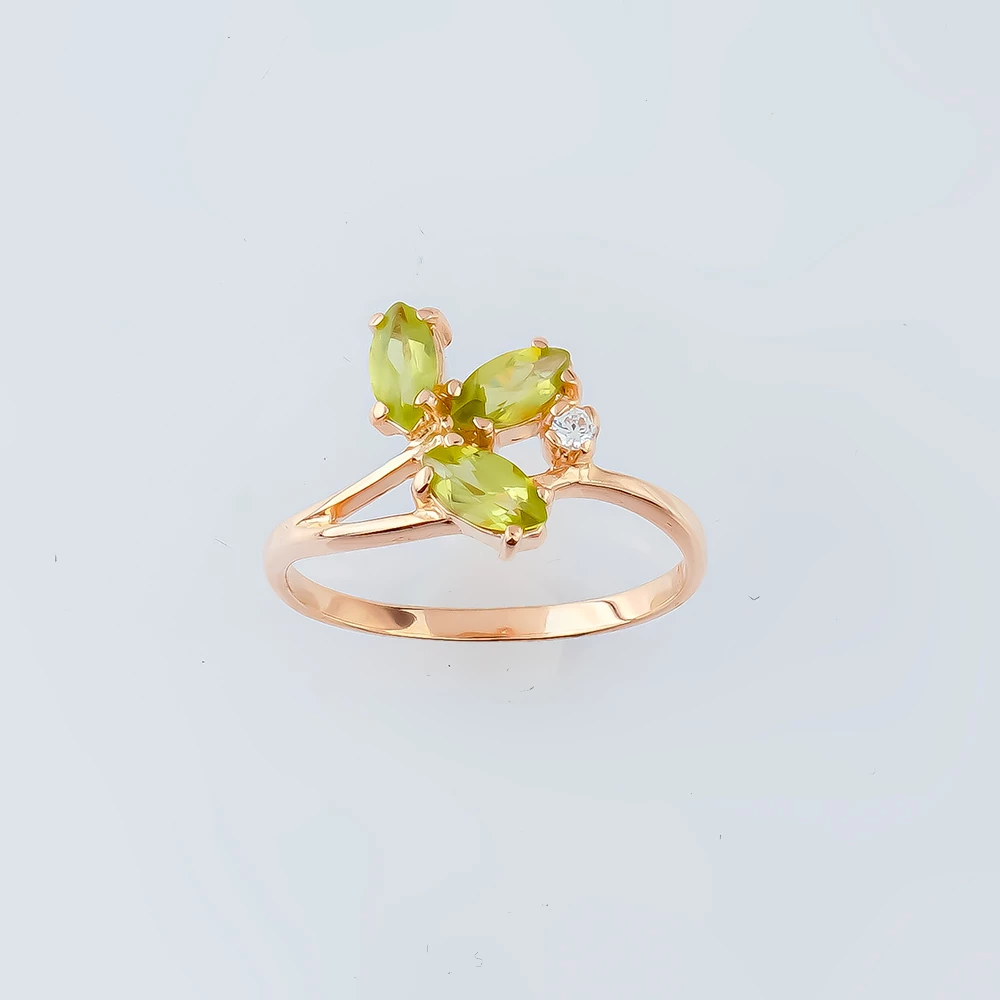 Кольцо с хризолитом из красного золота 585 пробы