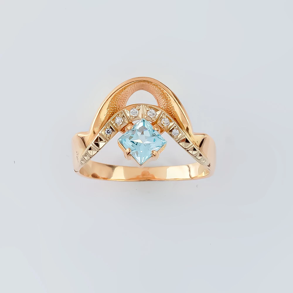 Кольцо с топазом из красного золота 585 пробы