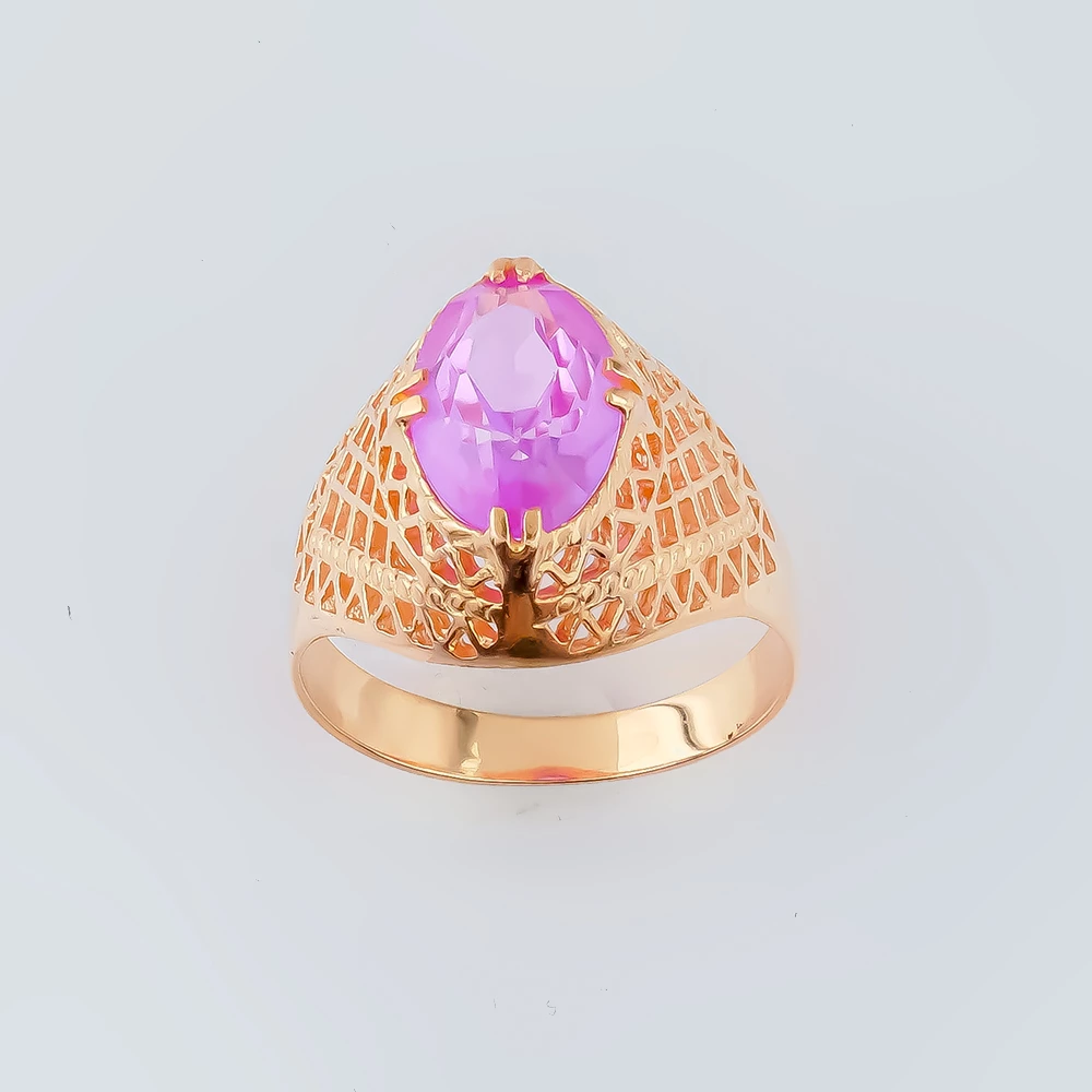 Кольцо с фианитом из красного золота 583 пробы