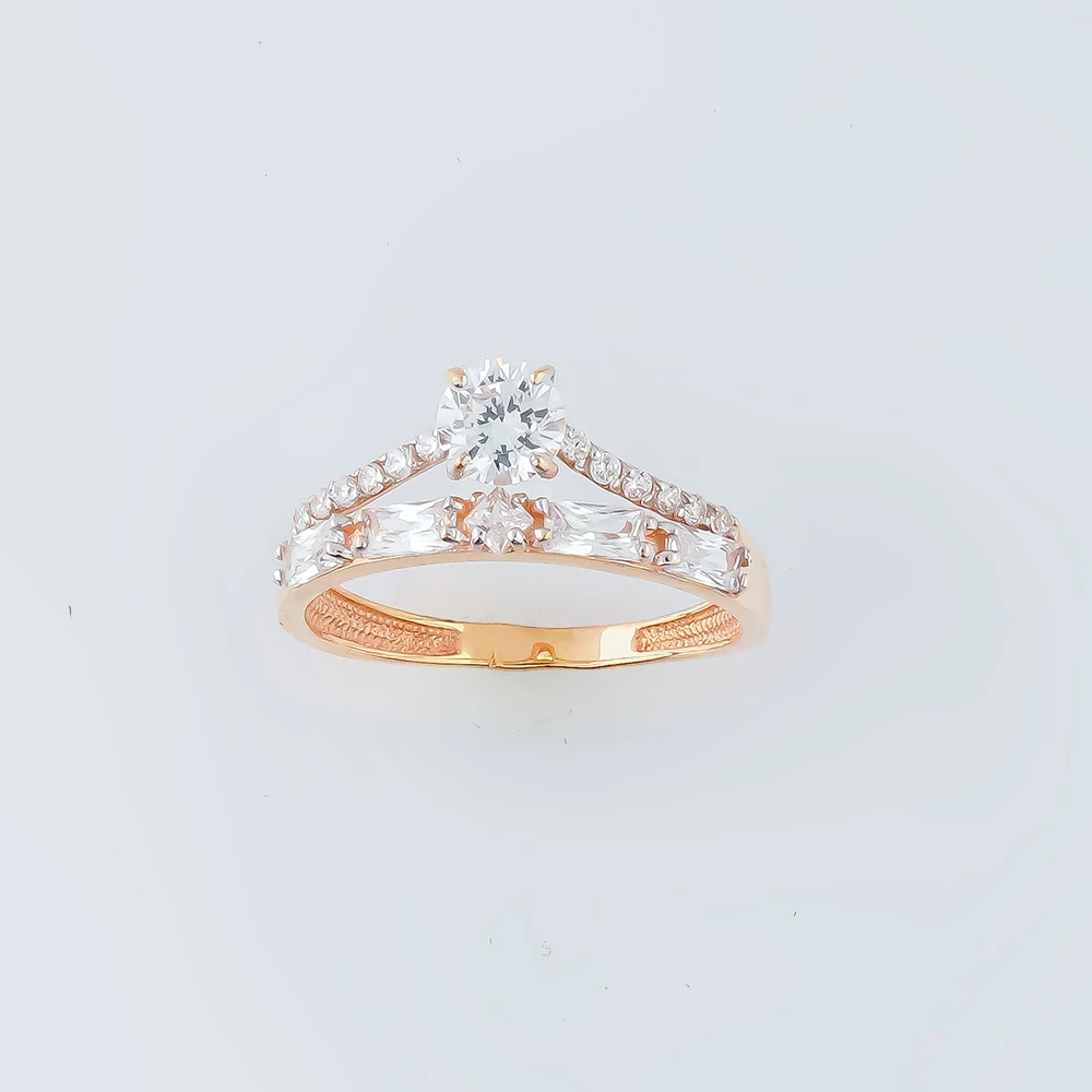 Кольцо с фианитом из красного золота 585 пробы