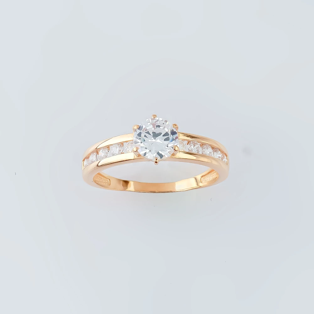 Кольцо с фианитом из красного золота 585 пробы