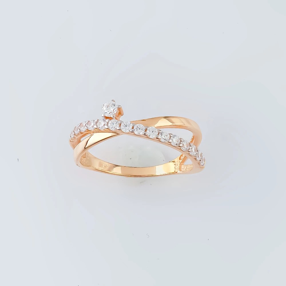 Кольцо с фианитом из красного золота 585 пробы