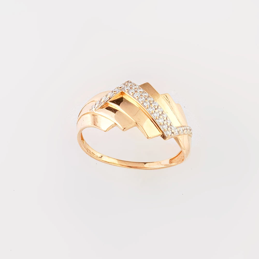 Кольцо с фианитом из красного золота 585 пробы