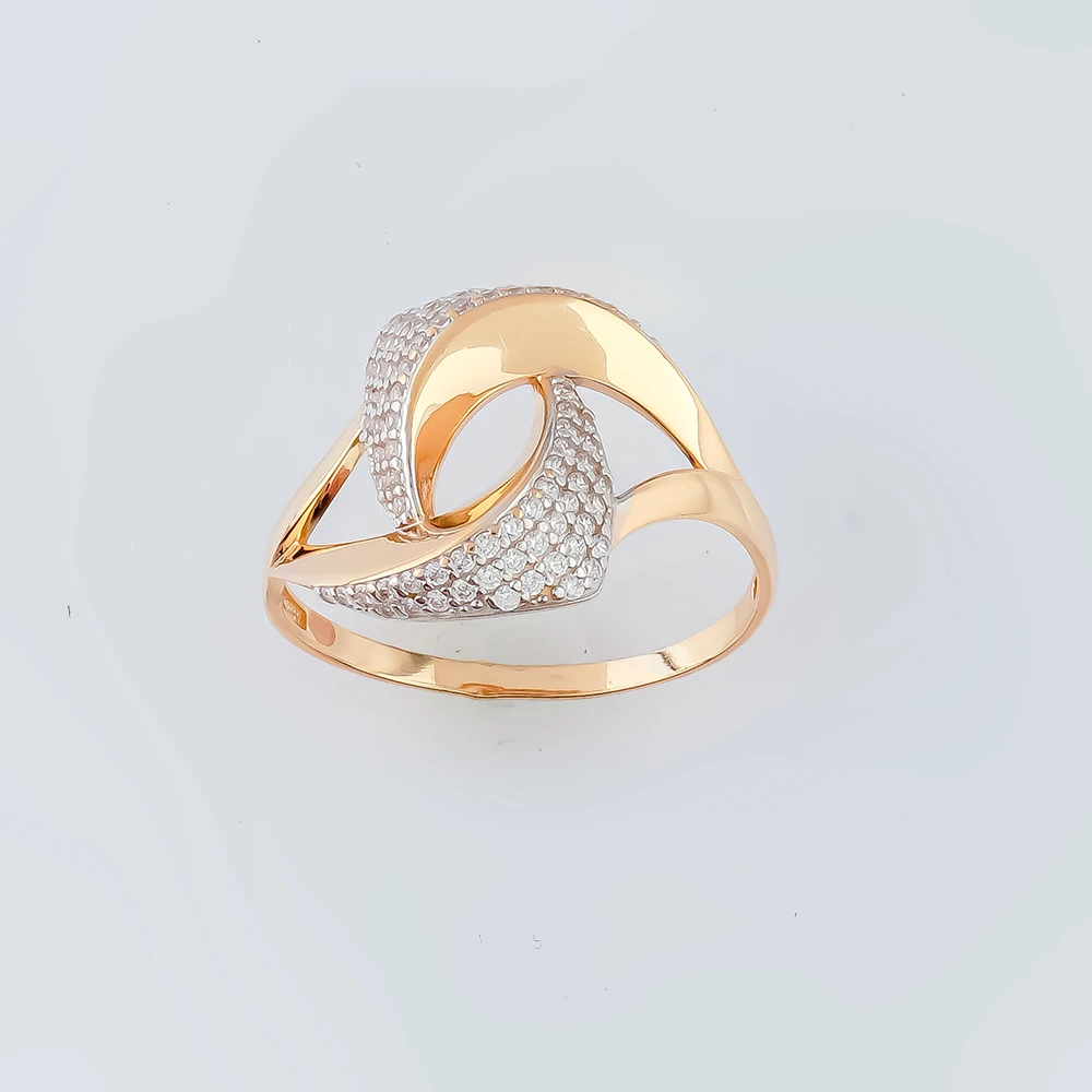 Кольцо с фианитом из красного золота 585 пробы