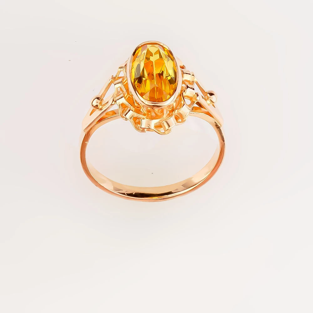 Кольцо с фианитом из красного золота 583 пробы