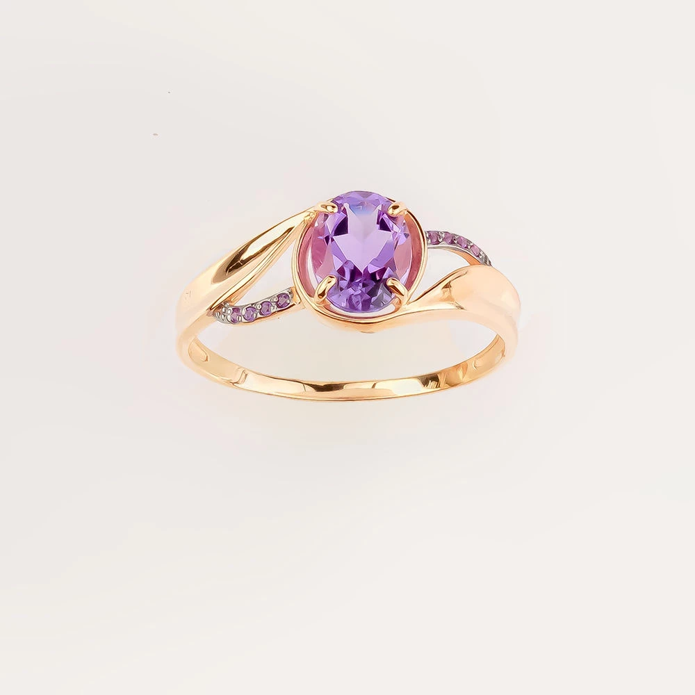 Кольцо с аметистом из красного золота 585 пробы
