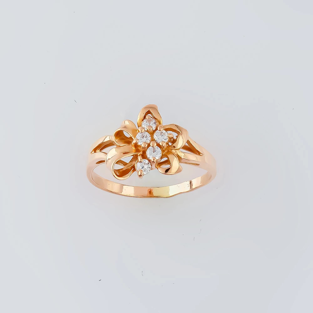 Кольцо с фианитом из красного золота 585 пробы