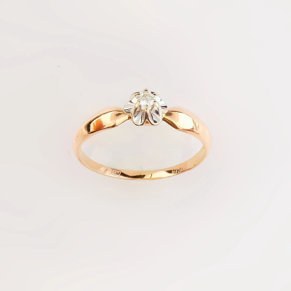 Кольцо с бриллиантом из красного золота 585 пробы