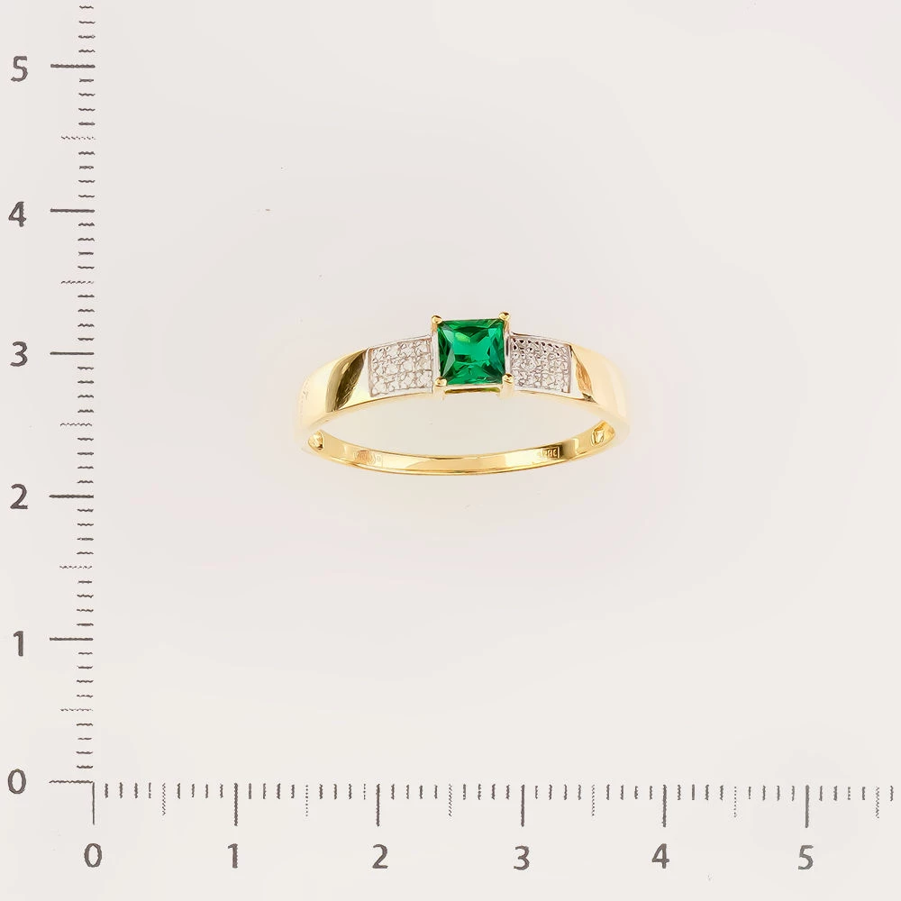 Кольцо с изумрудом синтетическим из желтого золота 585 пробы