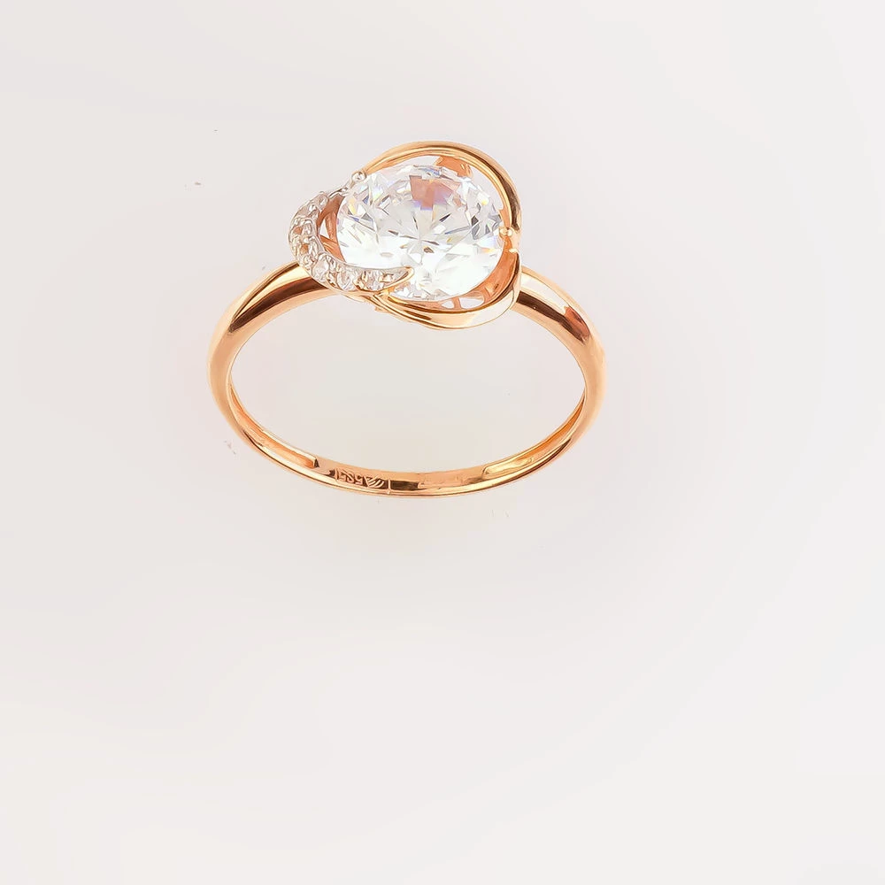 Кольцо с фианитом из красного золота 585 пробы