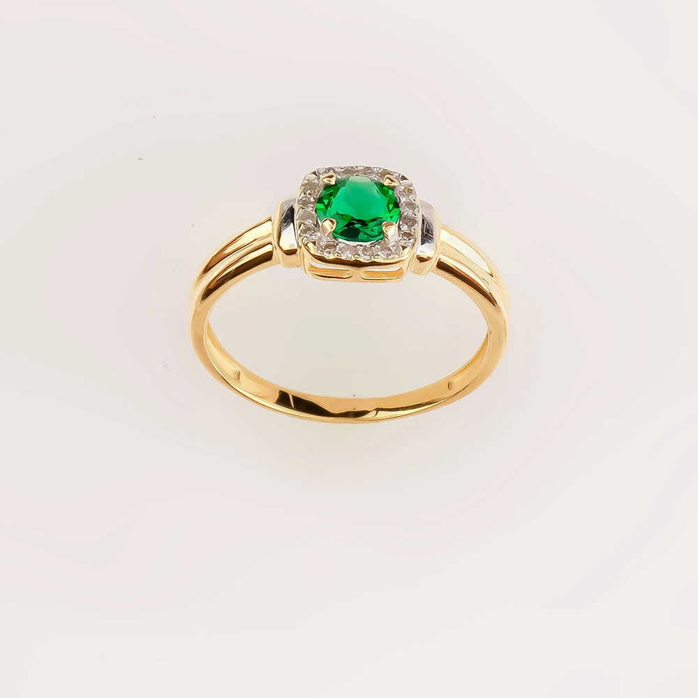 Кольцо с изумрудом синтетическим из желтого золота 585 пробы