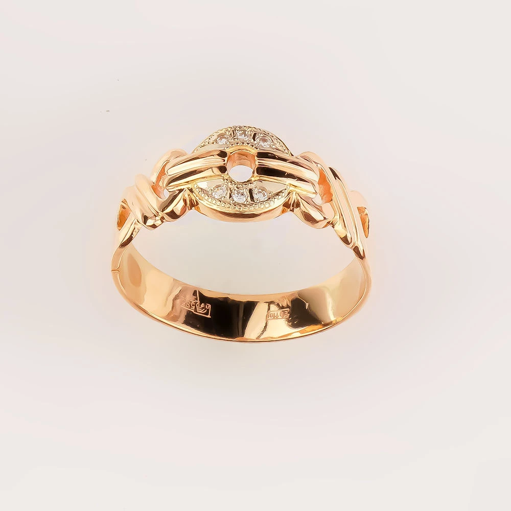 Кольцо с фианитом из красного золота 585 пробы