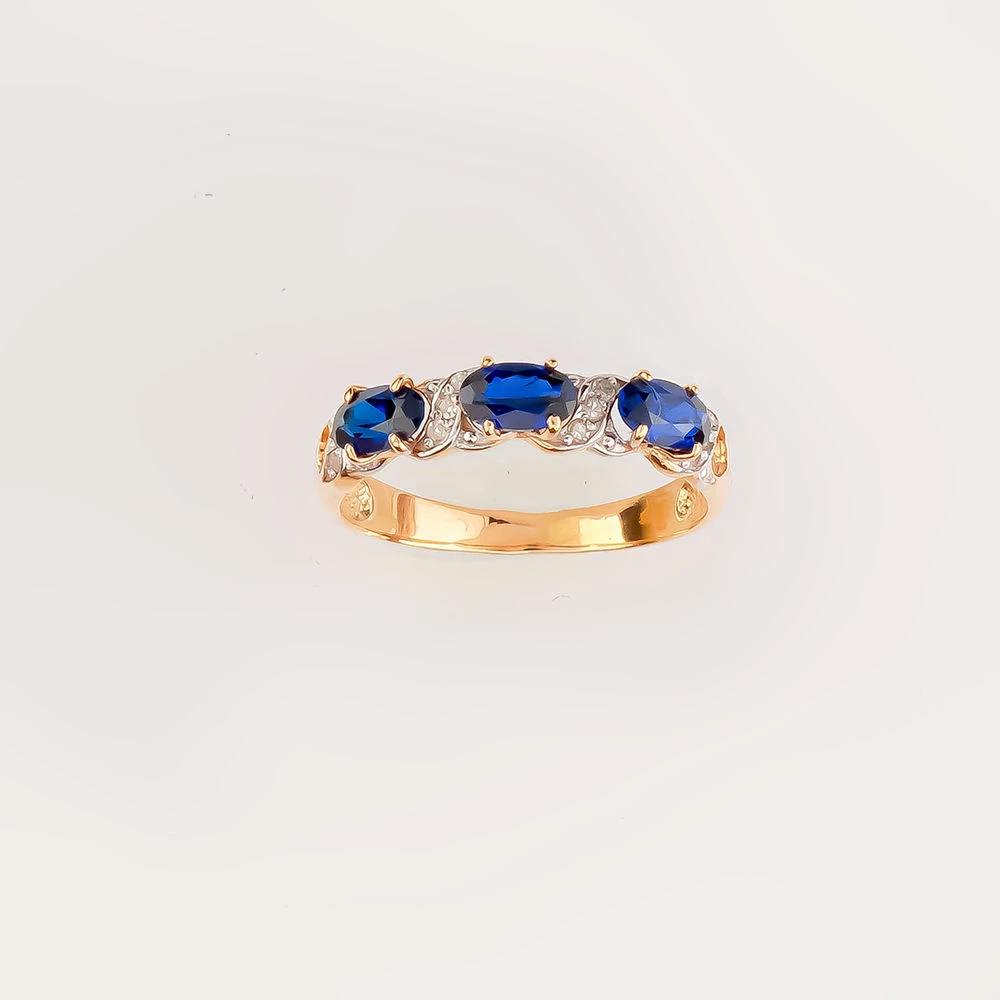 Кольцо с сапфиром синтетическим из красного золота 585 пробы