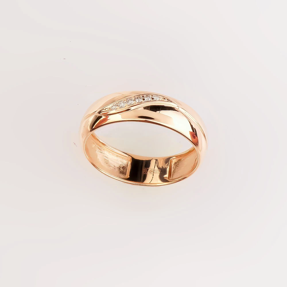 Кольцо обручальное с бриллиантом из красного золота 585 пробы