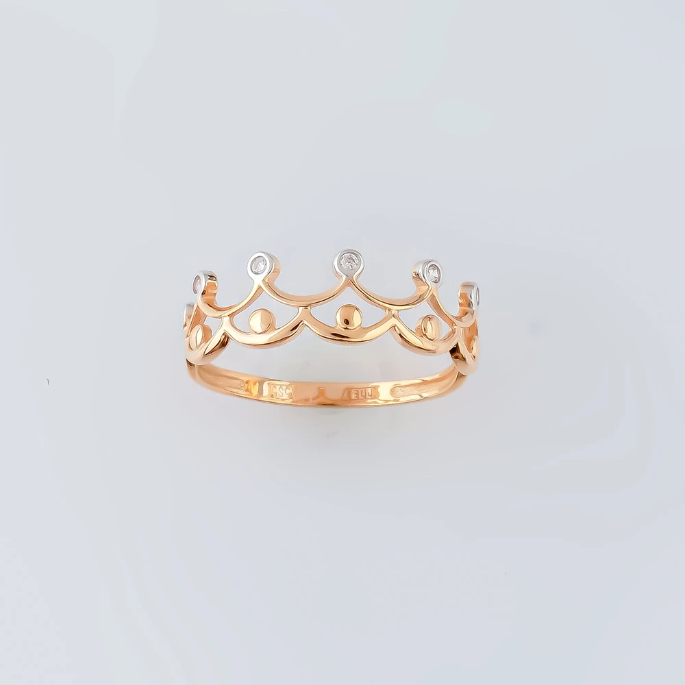 Кольцо с фианитом из красного золота 585 пробы