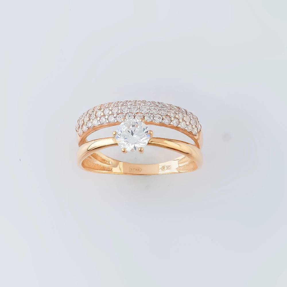 Кольцо с фианитом из красного золота 585 пробы