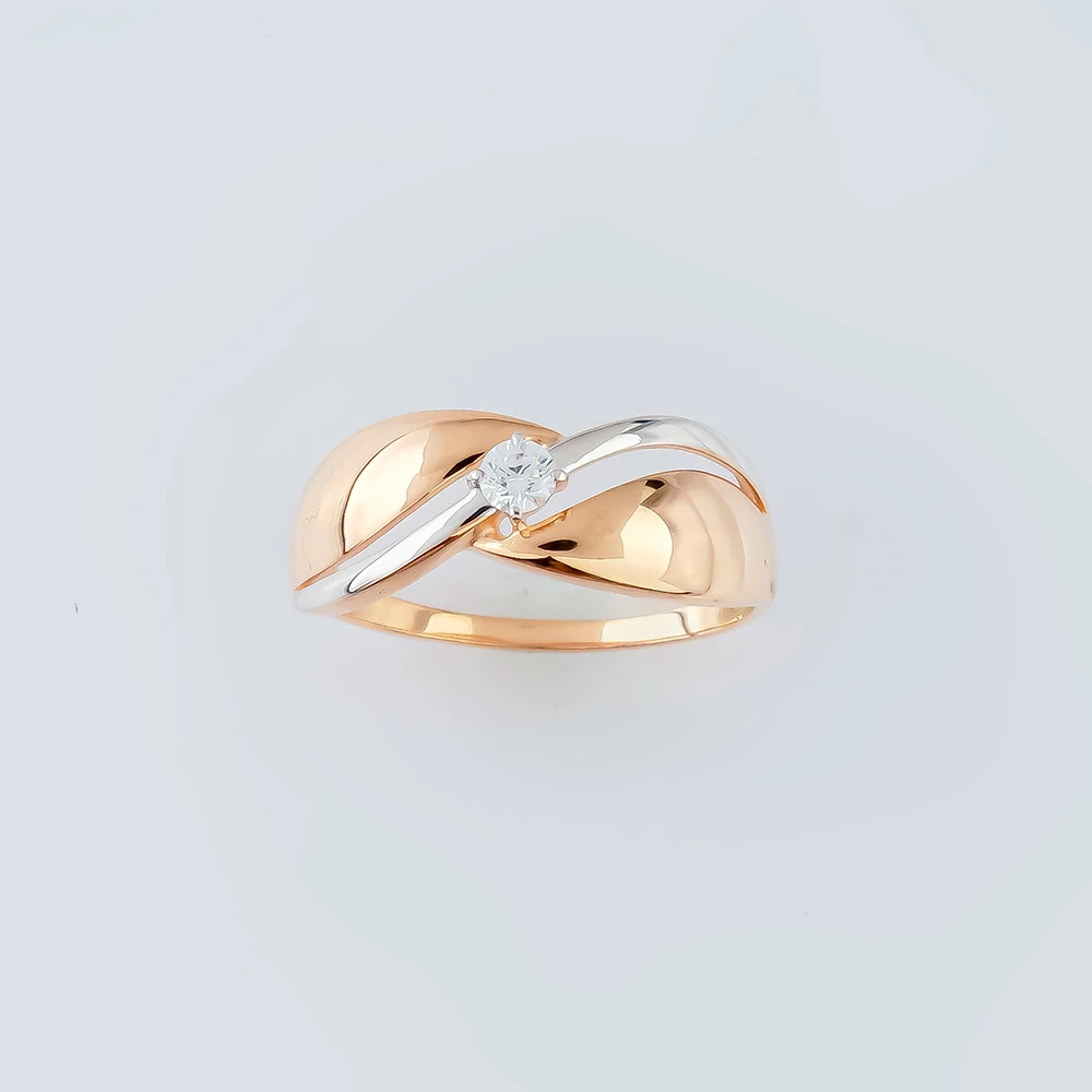 Кольцо с фианитом из красного золота 585 пробы