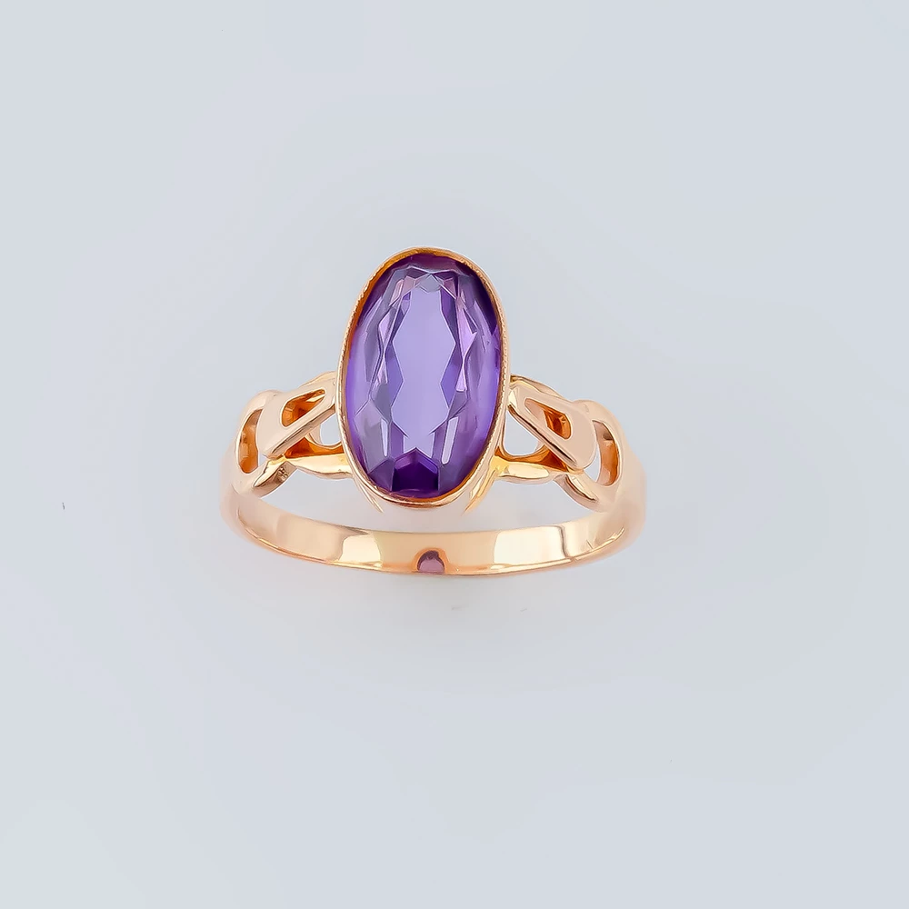 Кольцо с фианитом из красного золота 583 пробы