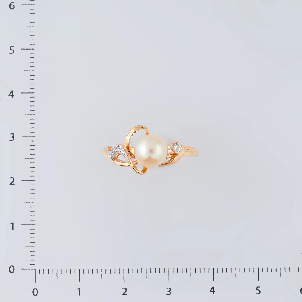 Кольцо с культивированным жемчугом из красного золота 585 пробы