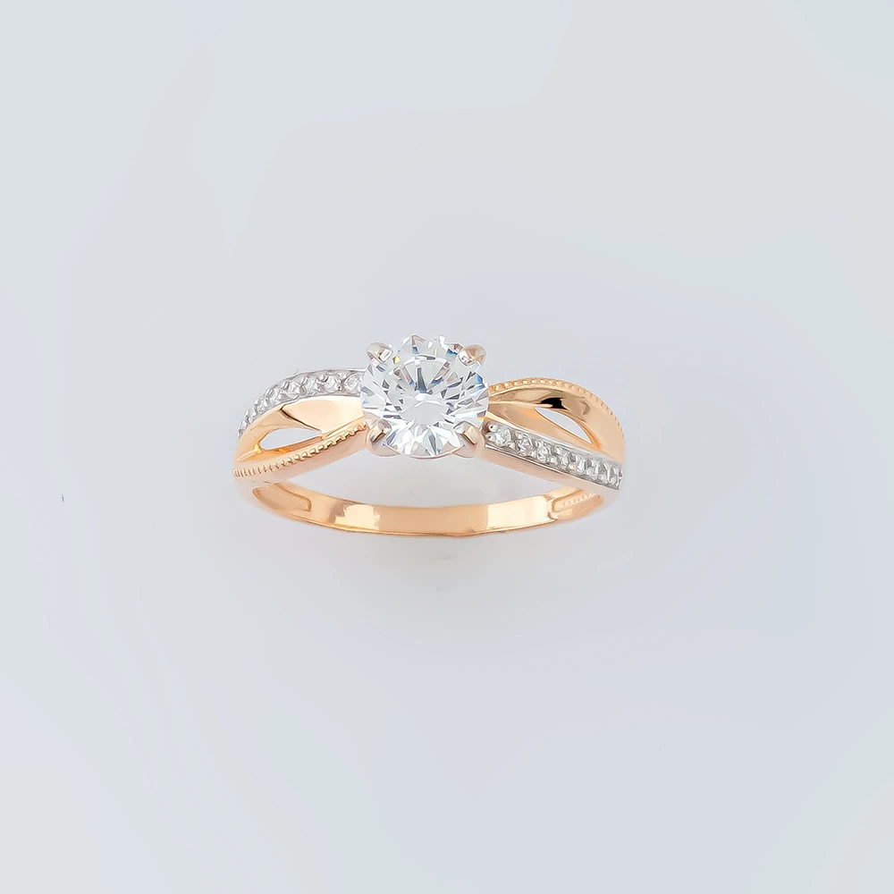 Кольцо с фианитом из красного золота 585 пробы