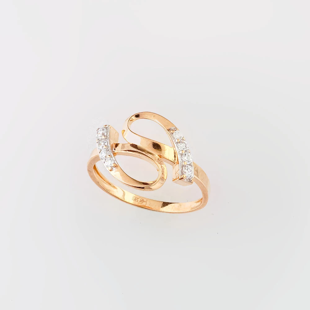 Кольцо с фианитом из красного золота 585 пробы