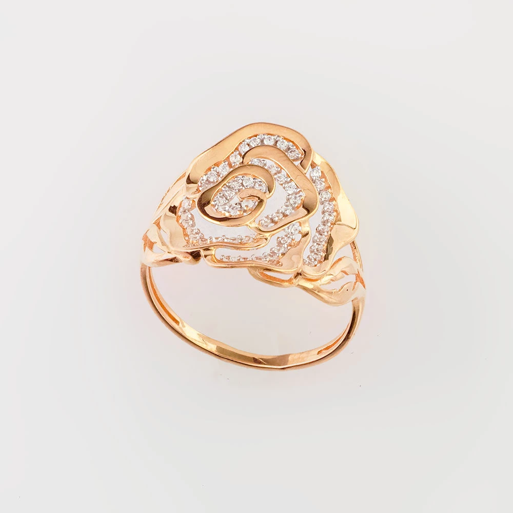 Кольцо с фианитом из красного золота 585 пробы