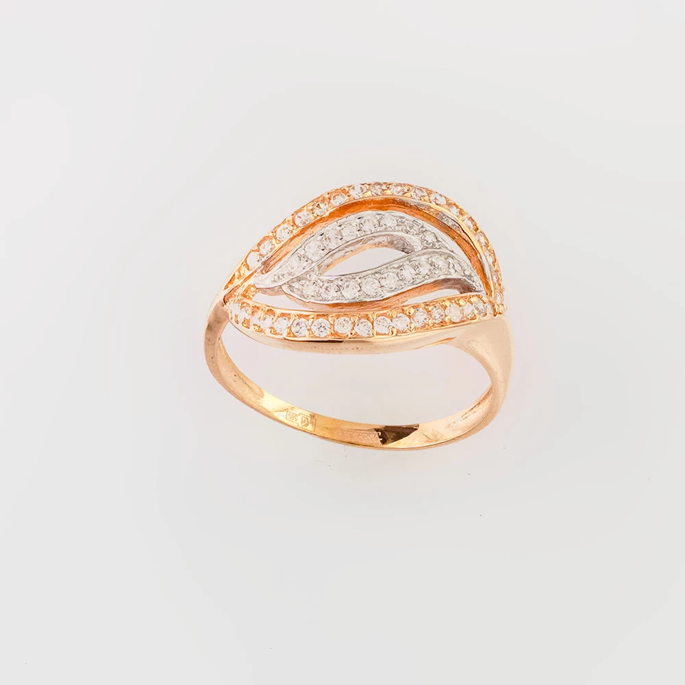 Кольцо с фианитом из красного золота 585 пробы