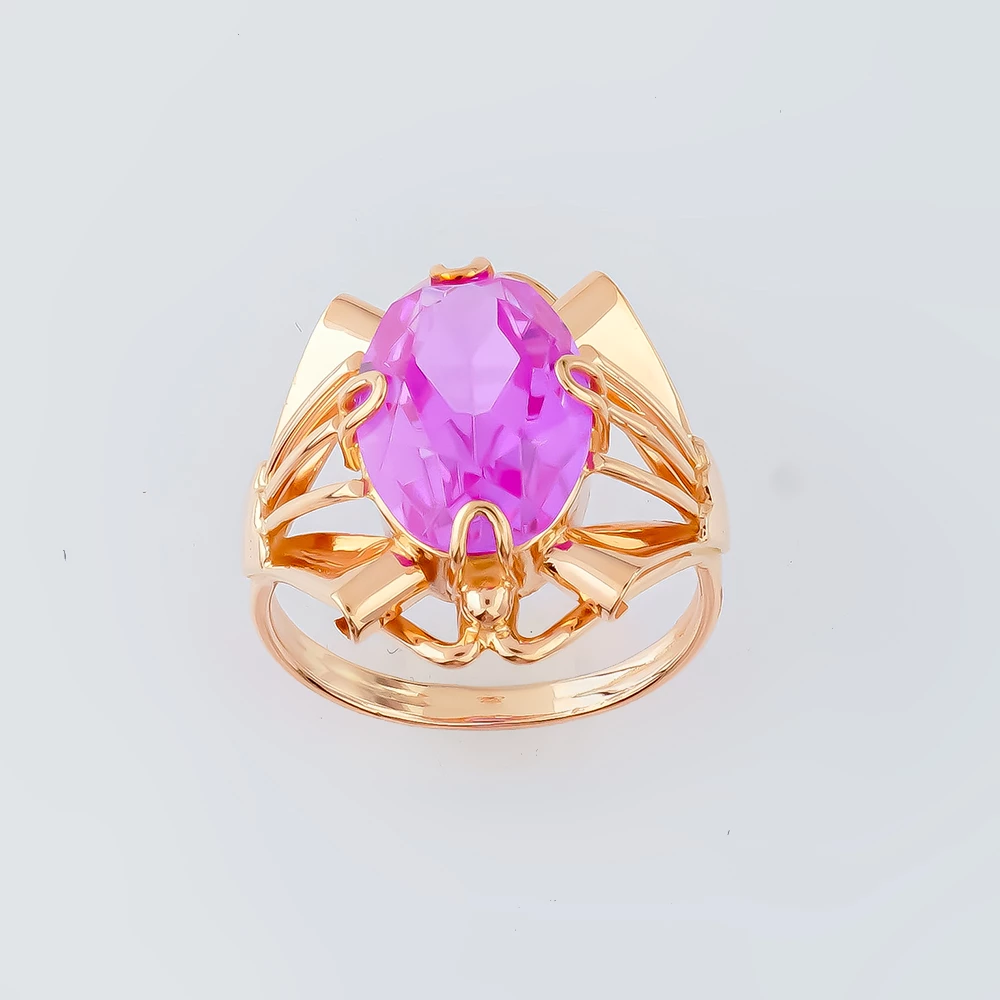 Кольцо с фианитом из красного золота 583 пробы