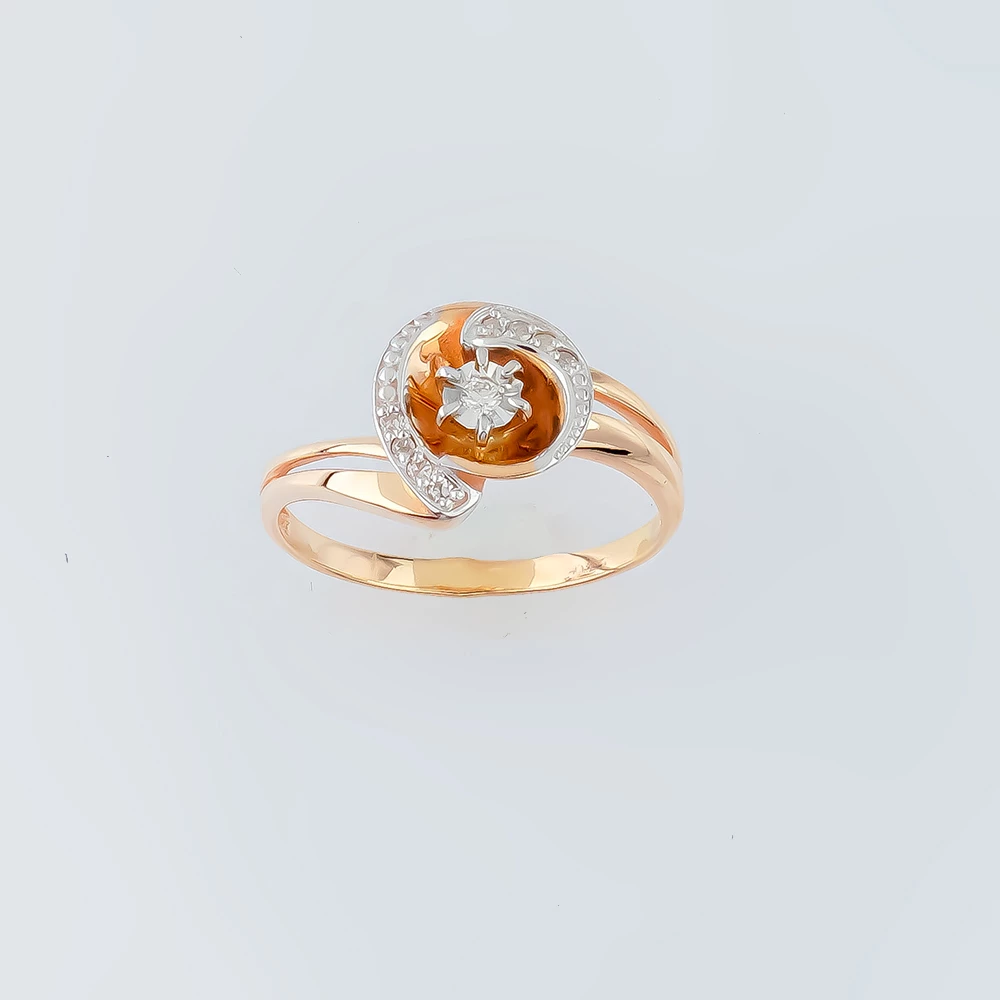 Кольцо с бриллиантом из красного золота 585 пробы