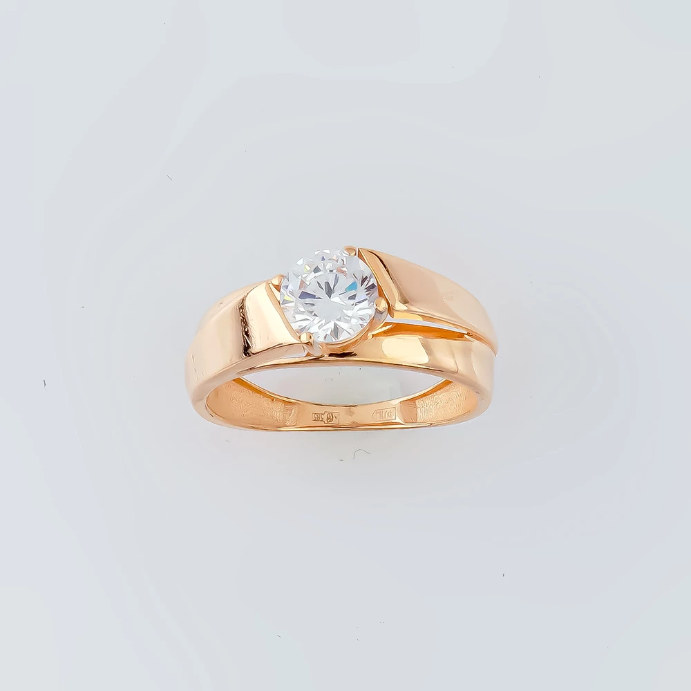 Кольцо с фианитом из красного золота 585 пробы