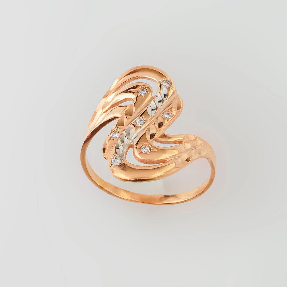 Кольцо с фианитом из красного золота 585 пробы