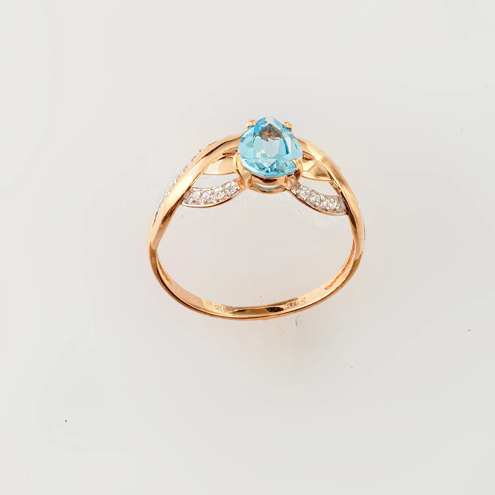 Кольцо с топазом из красного золота 585 пробы