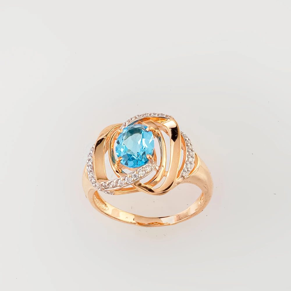 Кольцо с топазом из красного золота 585 пробы