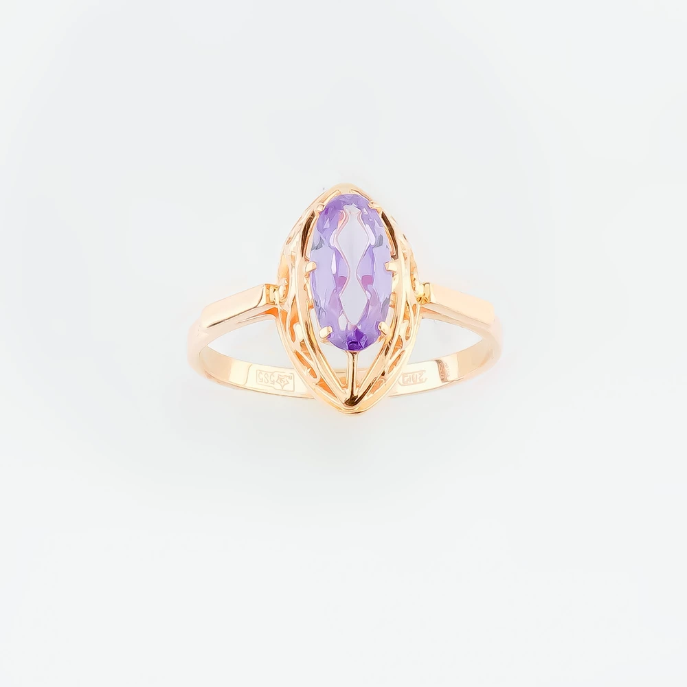 Кольцо с фианитом из красного золота 585 пробы