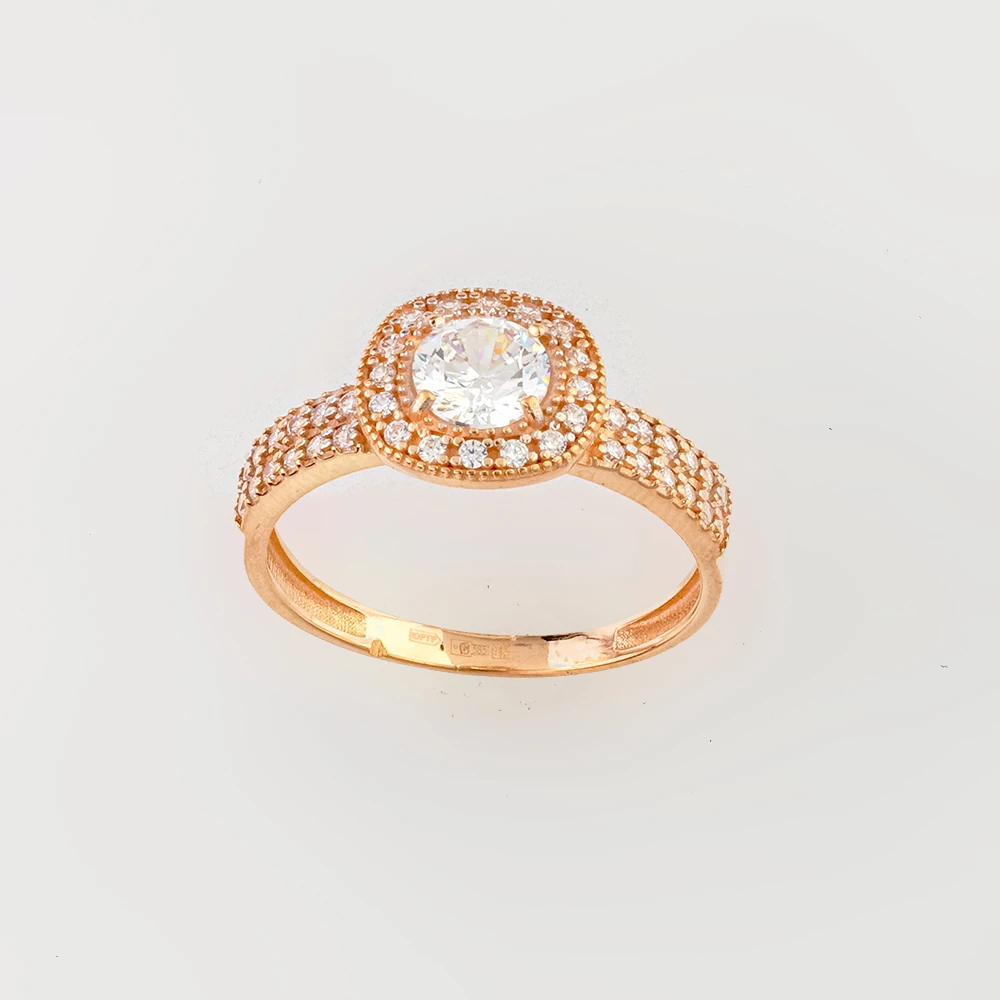 Кольцо с фианитом из красного золота 585 пробы