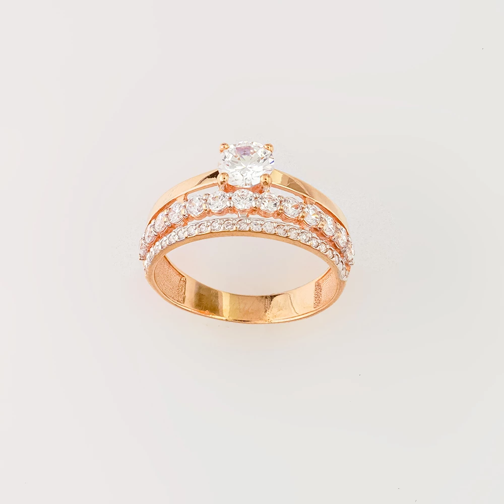 Кольцо с фианитом из красного золота 585 пробы