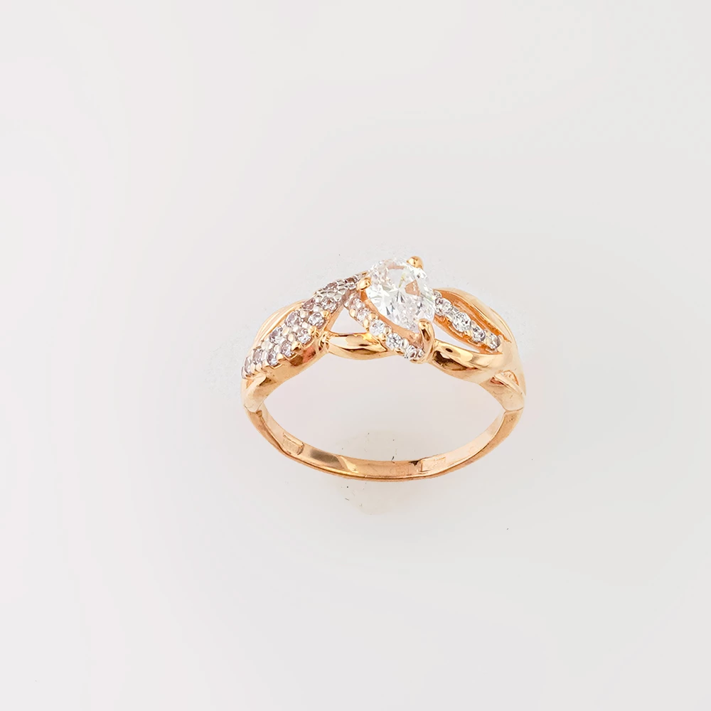 Кольцо с фианитом из красного золота 585 пробы